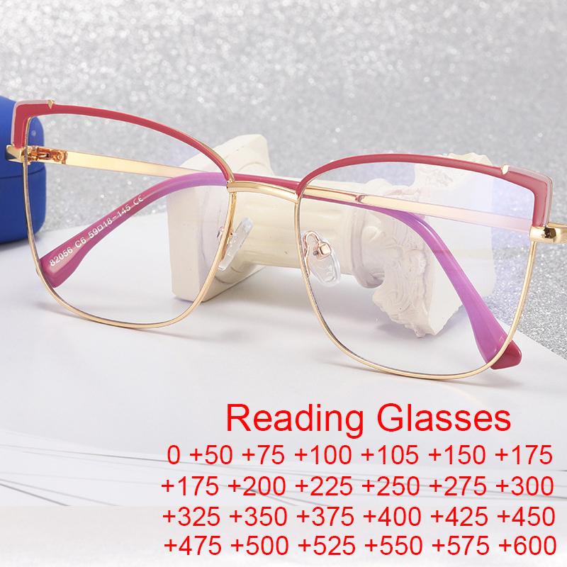 Stylish Cat-Eye Shaped Anti Blue Light Presbyopia Eyeglasses Metal Eyeglasses Women Trend PC Screen Goggles Radiation Protection Eyeglasses