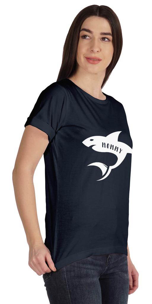 Inkmeso Scoop-Neck Mommy Shark Graphic Tshirt Short Sleeve Women Cotton Tee