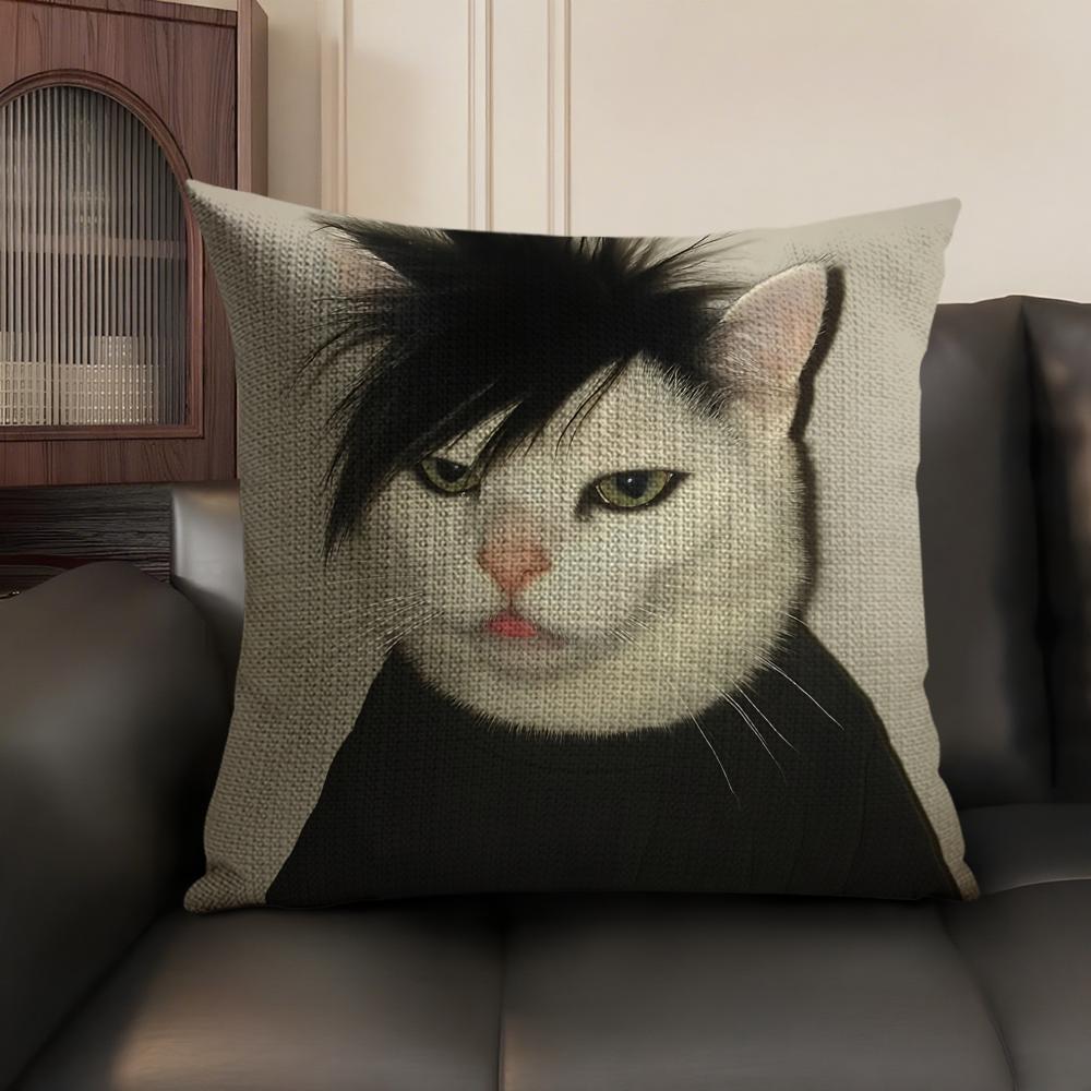 Handsome Fashion Pretty Cat Cushion Cover Natural Linen Organic Fabric Double-Sided Printing Sofa Home Decor Gift Pillow Case