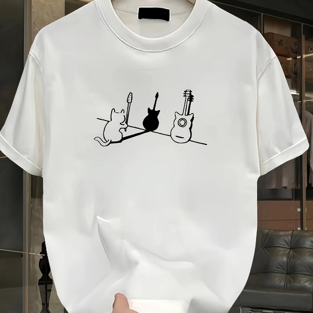 Men's Summer 100% Cotton Fashionable Casual Sports Loose Trendy Brand Pattern Printed Round Neck Short Sleeve T-shirt Top