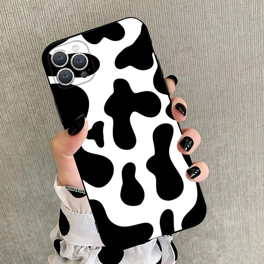 Black white cow print Phone Case For iPhone 15,14,13,12,11,Plus,Pro Max,XS,X,XR,SE,Mini,8,7 Soft Silicone Black Cover