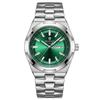 1pcs Fashion Simple Men's Watch Silver Metal Strap Green Dial Day Date Display Business Casual Versatile