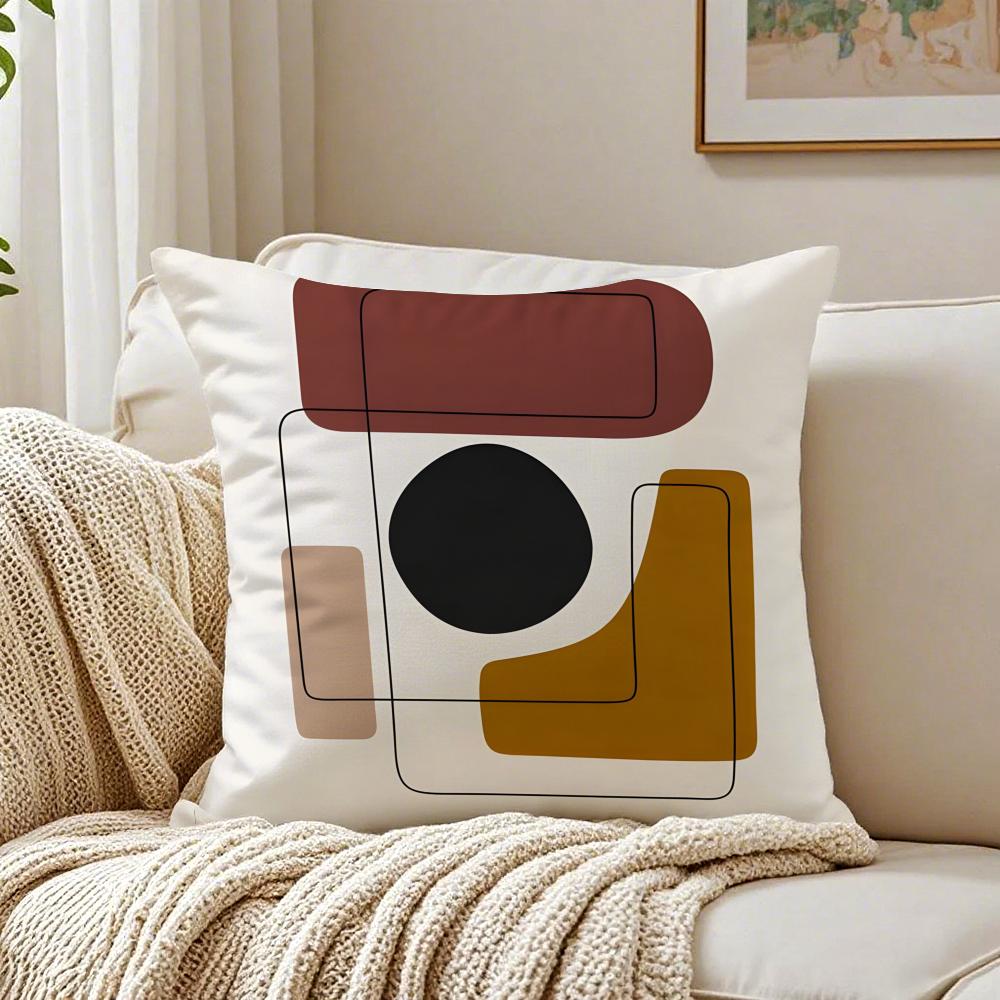 Geometric Square Warm Color Modern Simpe Art Cushion Cover Linen Pillowcase Soft For Sofa Bed Home Room Decor