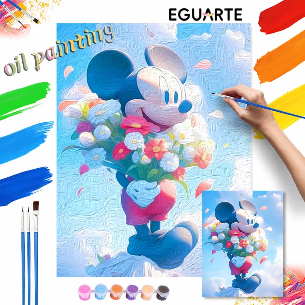 Disney Mickey Flower Paint By Number Kit Number Drawing Canvas DIY Picture Home Decor Disney Cartoon Painting Art Gift For Adults Wall Decor