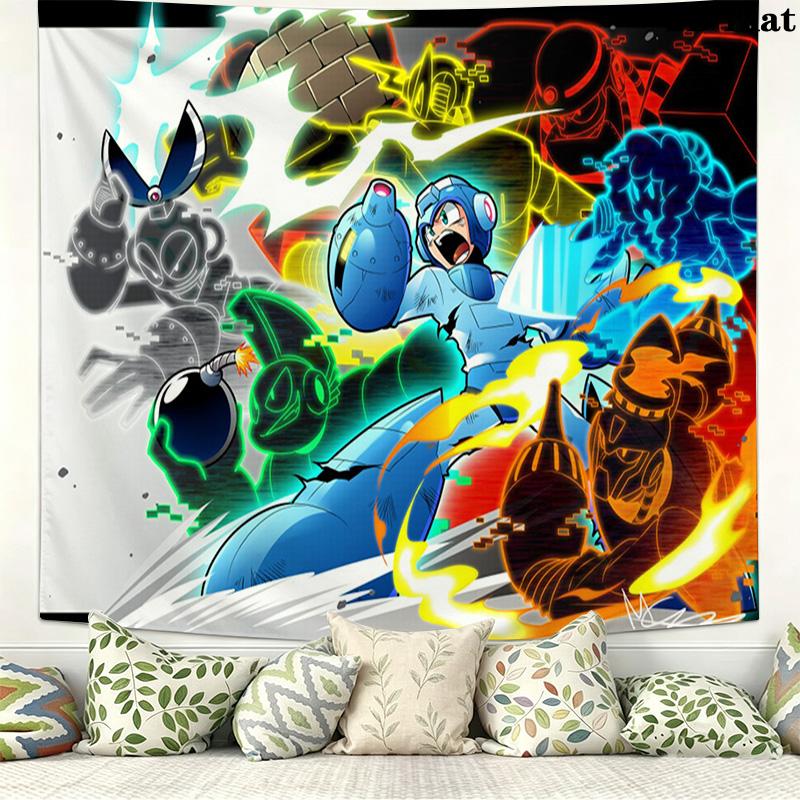 Mega Man Wall Tapestry Aesthetic Wall Hanging Printed Fabric Blanket Decorative Tapestries for Bedroom Living Room Home Decor