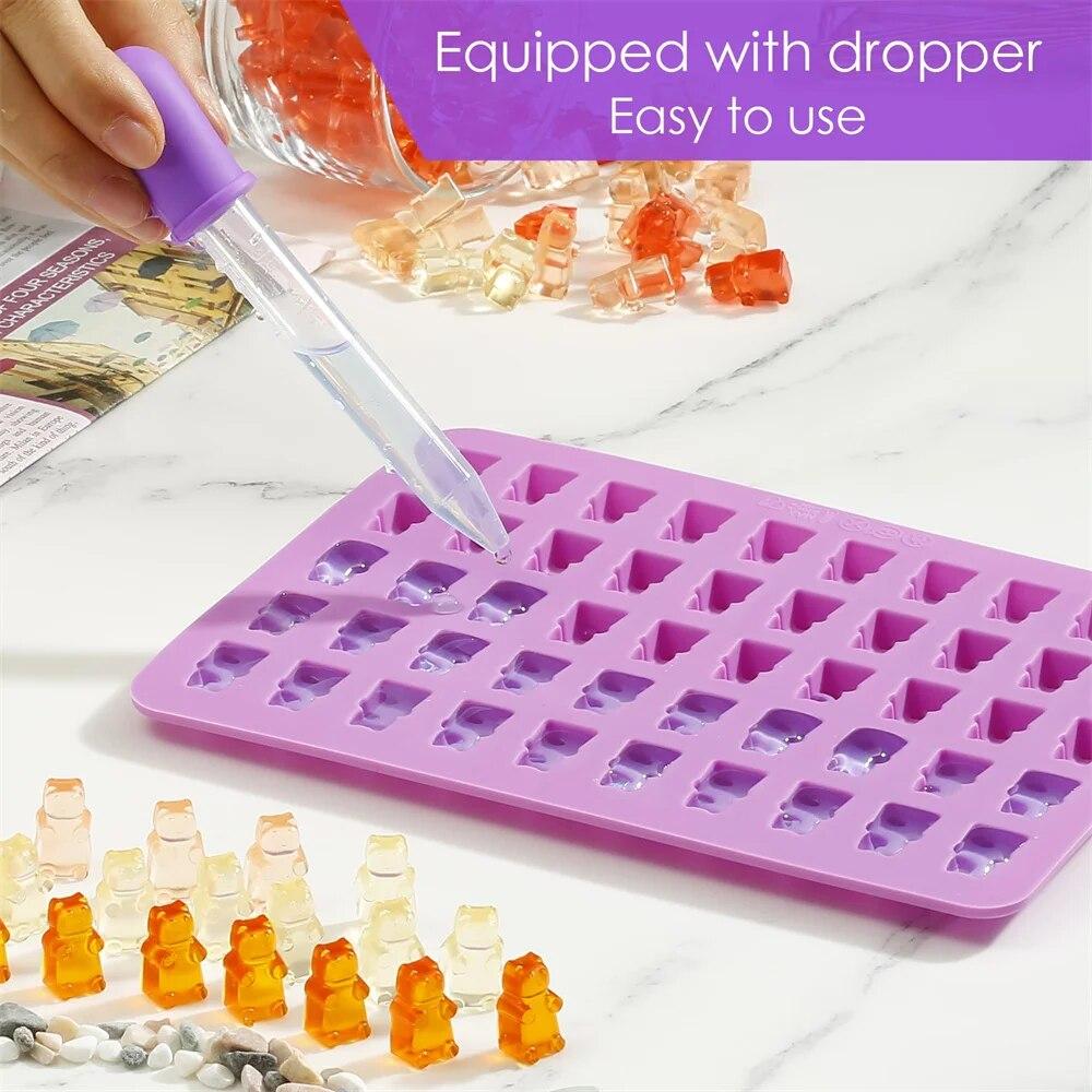 Gummibärchenformen Silikon Mini Schokoladenbonbonform für Kinder mit 2 Tropfpipetten inklusive Dinosaurier Bär Herzen Donutform