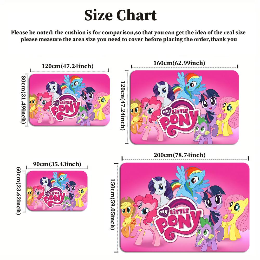 Cute Cartoon Pony Area Rug, Pink Character Group Theme Non-slip Mat, Decorative Carpet for Kids Girls Bedroom, Washable Gift
