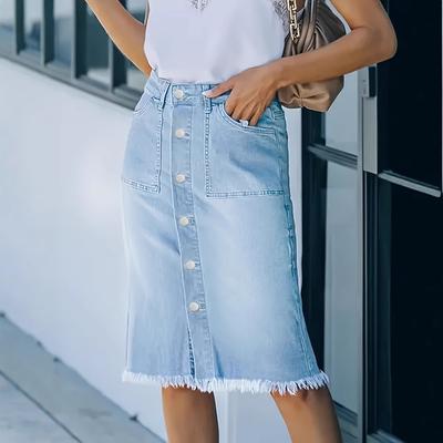 Gonne di Jeans da Donna a Vita Alta Tasche con Bottoni Lunghezza al Ginocchio Gonna Dritta Faldas Femme