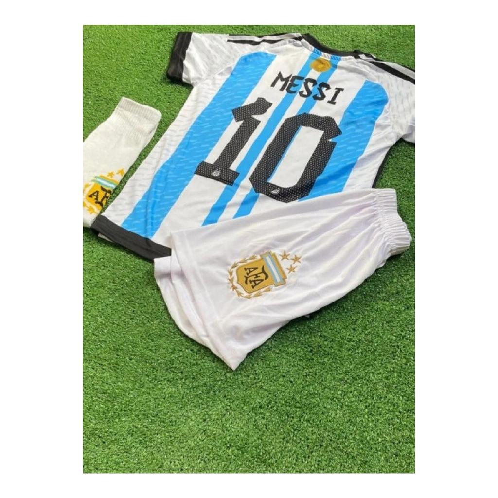 Argentina Messi Blue Sticks Cupa Mondială Set De 4 Tricou Fotbal Copii 3 Stele Ft56t