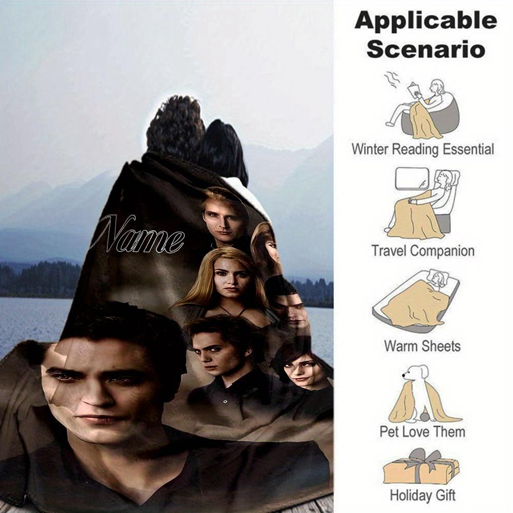 Twilight Saga Characters And Mystic Forest Flannel Blanket With Customizable Name Soft And Comfortable Shawl Blanket For All Seasons Suitable For Home