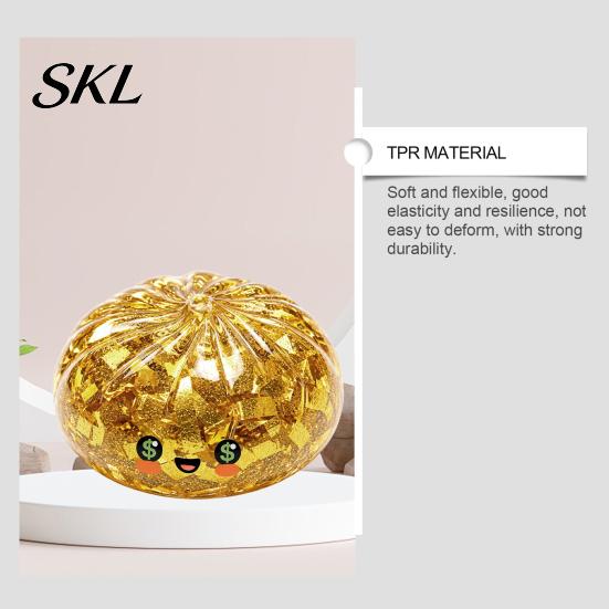 Tactile Sensory Toy Gold Foil Steamed Bun Squeeze Stress Ball, Cute Food Shape Fidget Visual Atmosphere for Anxiety Relief, Soft Elastic Maltose