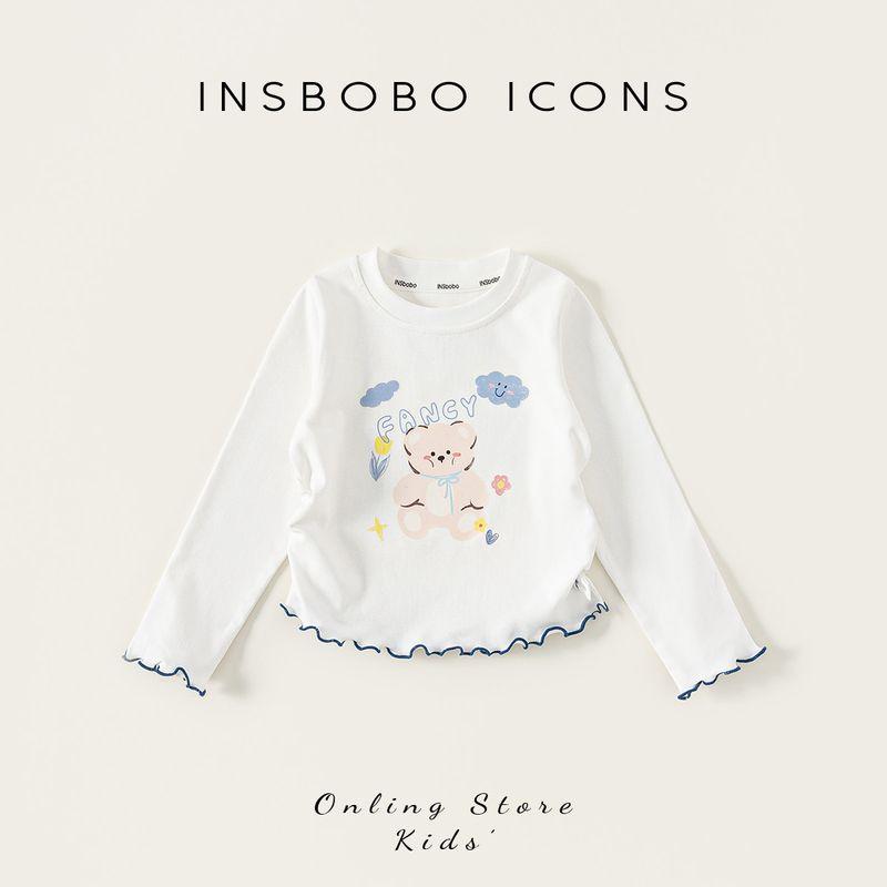 Insbobo Girls Long-Sleeved T-Shirt 2026 Spring New Cartoon Kidsren s Clothing Baby Girl Spring & Fall Fashionable Tops White 100