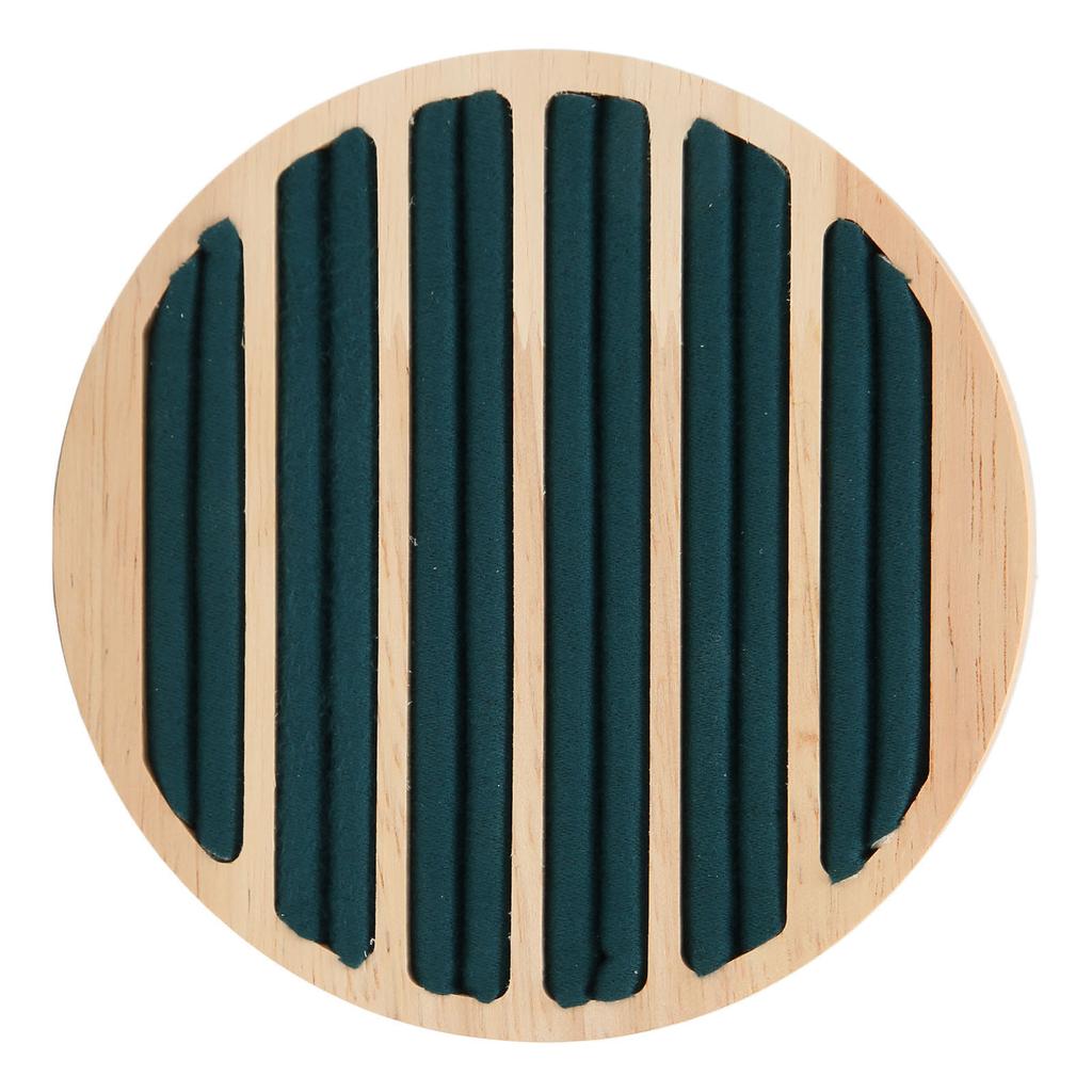 Wood 6 Slots Round Shape Ring Earring Storage Tray Green Flannel Display Jewelry Holder