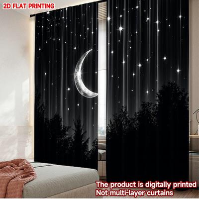 2D Flat Printing 2pcs Scene Curtains Starry Night Sky Digital Printed Polyester Drapes Family Party Decoration for Indoor