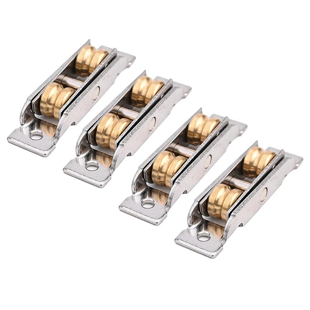 4pcs Sliding Door Pulley Rollers Stainless Steel Copper Ball Bearing Wheel Roller Cabinet Window Pulley Wheel Window Accessories