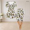 Women Plus Size Printed Round Neck Short Sleeve Flared Top Capri Pants Two Piece Loungewear Set