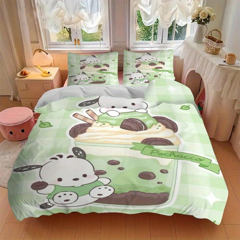 3pcs Milky Tea Pochacco Design Bedding Set - Includes Quilt Cover and Pillowcases, Suitable for All Seasons, Machine Washable - Ideal Gift f