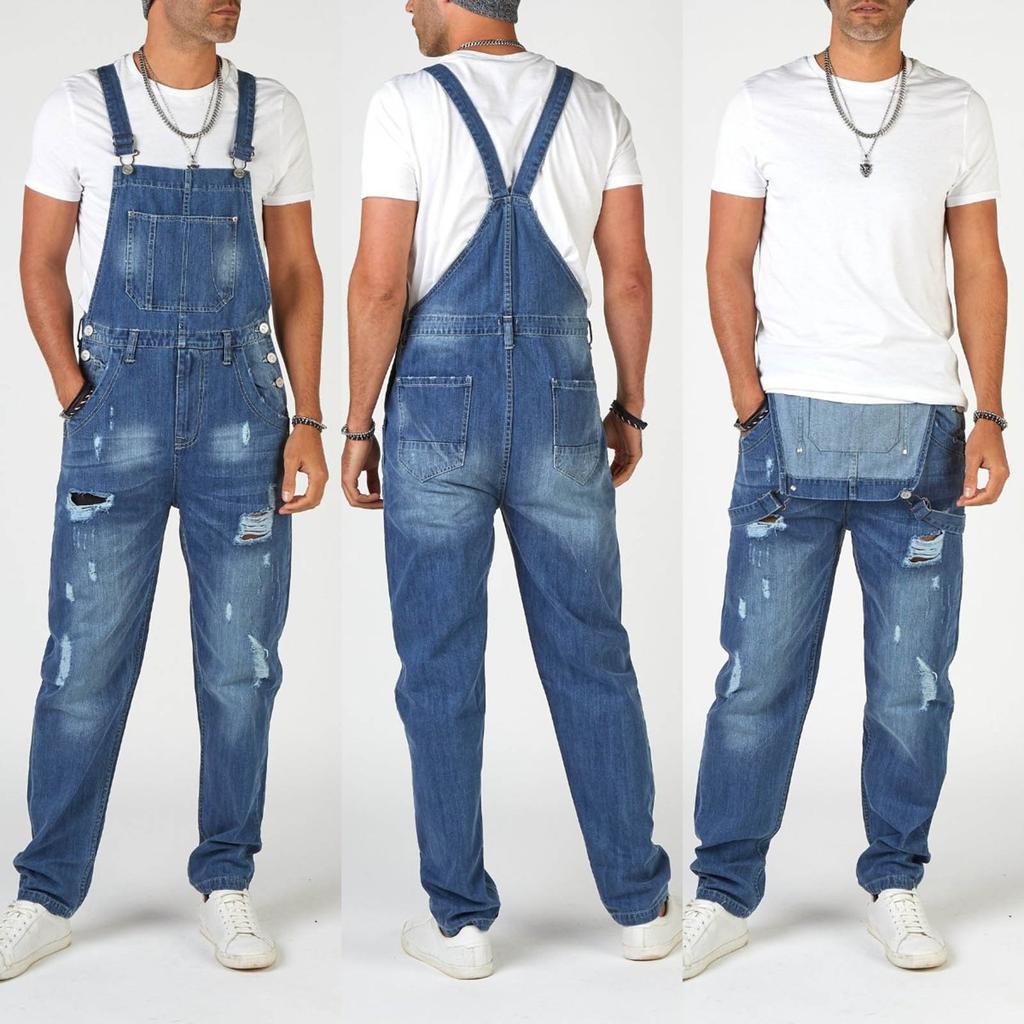 Men's Overalls Overalls Tall Wash Jeans Adjustable Straps Denim Jumpsuit Loose Work Jumpsuit Work Pants