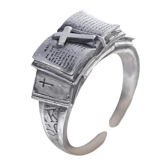 Handcrafted Bible Ring Faith Over Fear Ring for Women Religious Scripture Carved Bible Verse Ring Christian Inspirational Jewelry