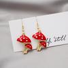 Fun Cartoon Asymmetrical Oil Drop Earrings, Guochao Panda Animal Fruit Earrings, Cute Mushroom Leaf Earrings