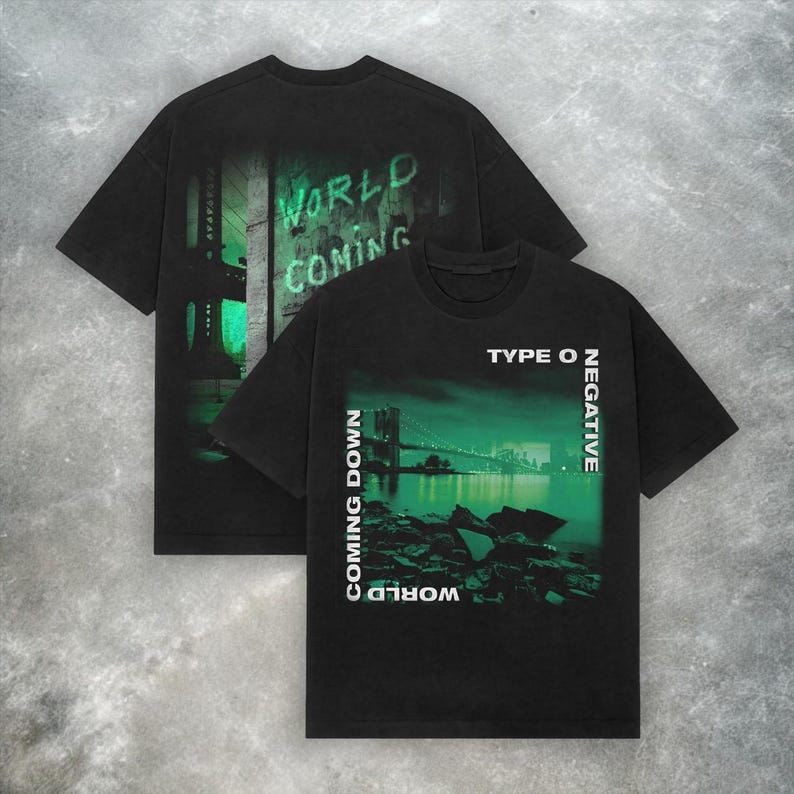 

Футболка O Negative World Coming Down Винтажная Гот-группа Оверсайз Хлопок Мужская Женская Уличная одежда Харадзюку Женская Мужская Одежда 4XL