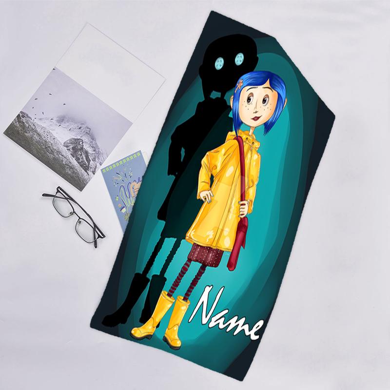 1pc Coraline1 Beach Towel with Custom Name, Beach/Swimming/Bath/Picnic/Camping Towel, Suitable for Seaside Beaches