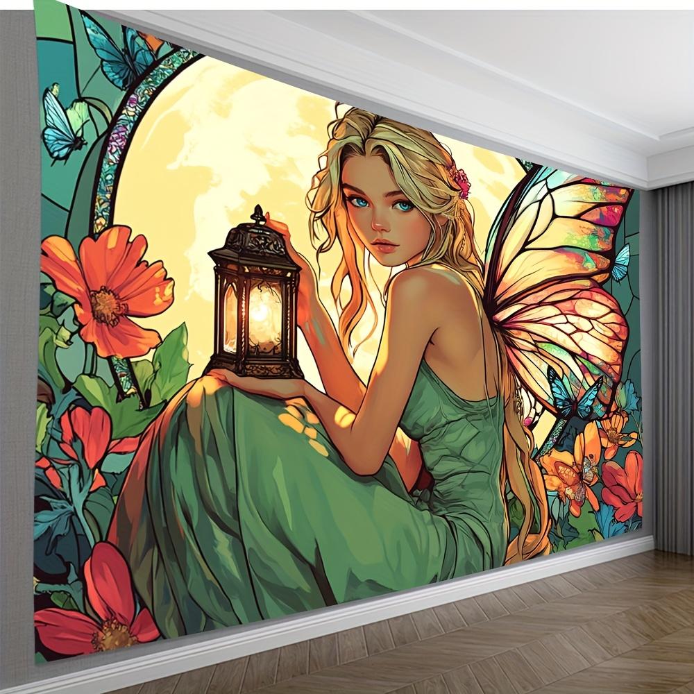 Colorful Glassstyle Fairy Digital Printing Polyester Wall Hanging Tapestry Decorative Living Room Bedrooms Background Gift