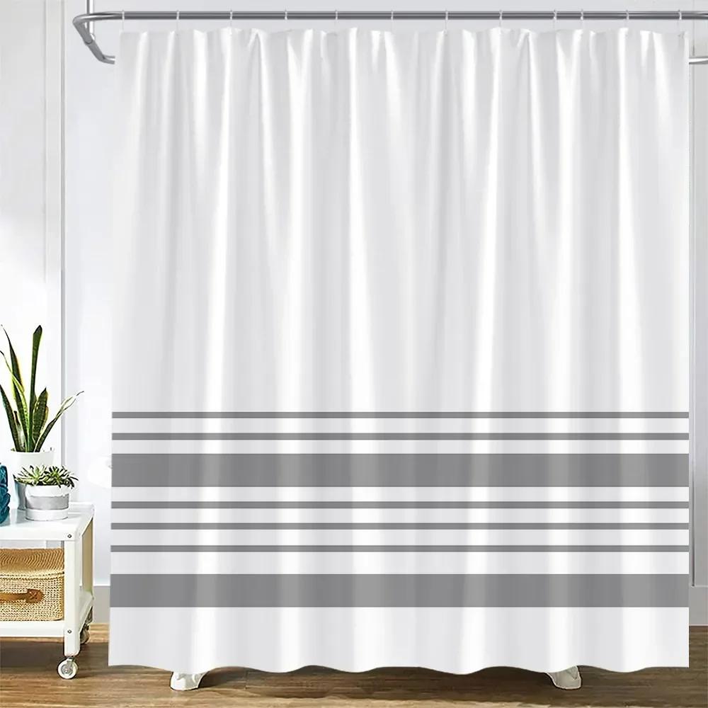 Black And White Striped Shower Curtain Creative Simple Line Geometric Bath Curtains Modern Fabric Print Home Bathroom Decor Sets
