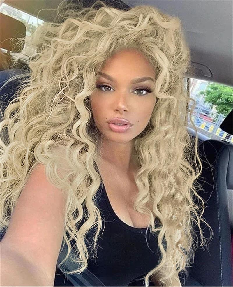 Damen Perücke Langes Synthetisches Haar Ombre Blond Lockige Perücken Weiblich Natürliche Welle Drag Queen Normale Perücke 80er Jahre Farbverlauf Perücken für Studenten