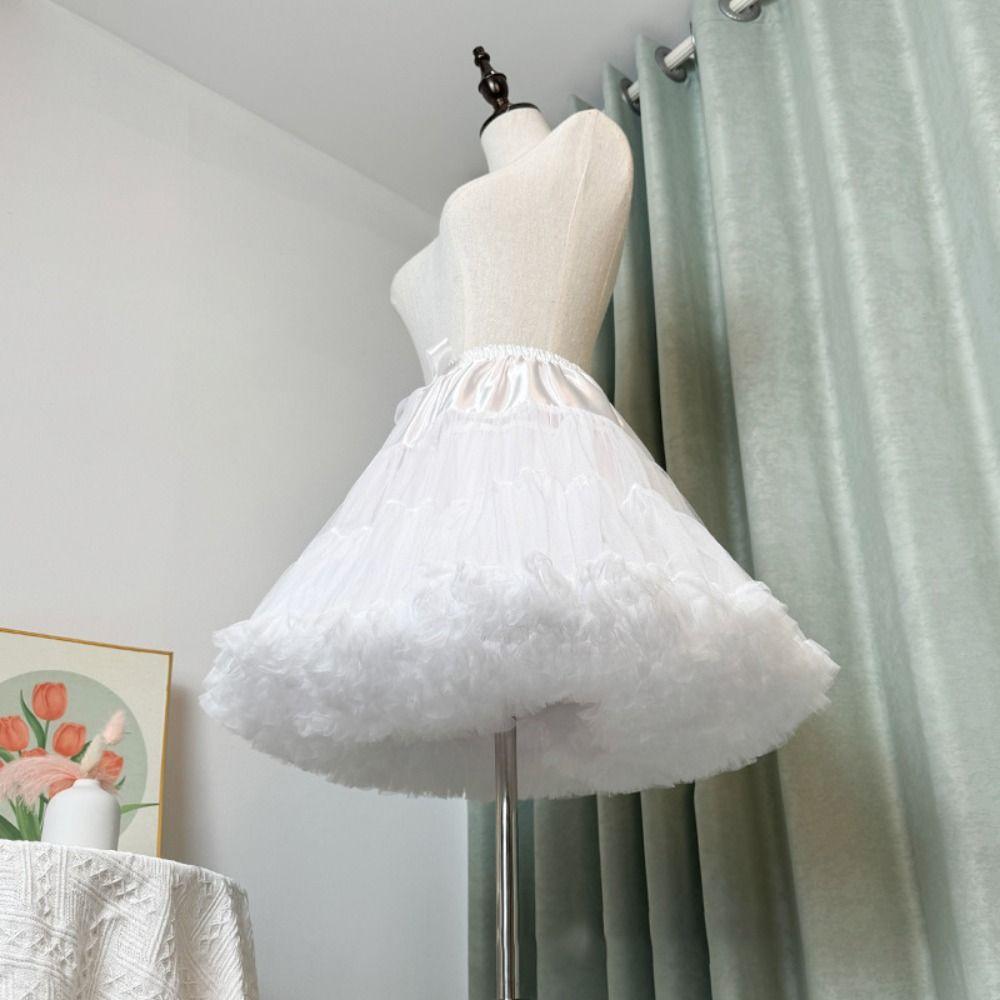 Lolita Women Boneless Puffy Skirt 2 Layer Girls Petticoat Crinoline  Dress Accessories