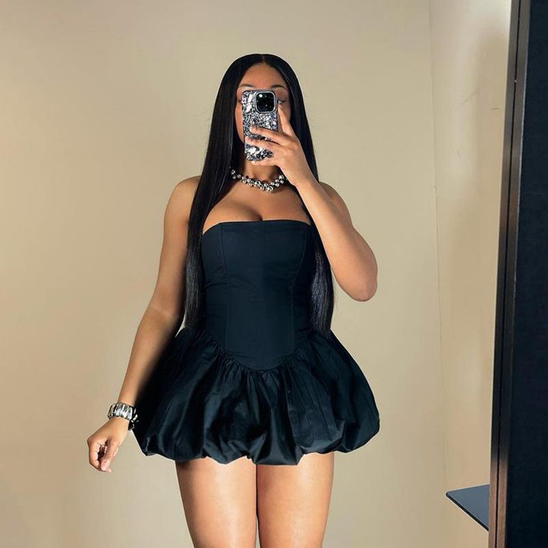 Summer Women's Sexy Spice Girl Strapless Slim-fit Lantern Dress