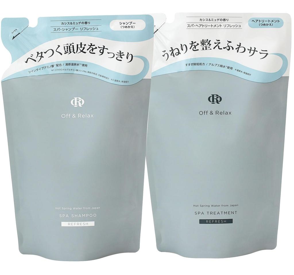 OR Spa Shampoo and Spa Hair Treatment Set Scalp Care OR Hot Spring Amino and Japanese Botanical Essence Refill Off&Relax Refill, 400ml, Water, Acids,
