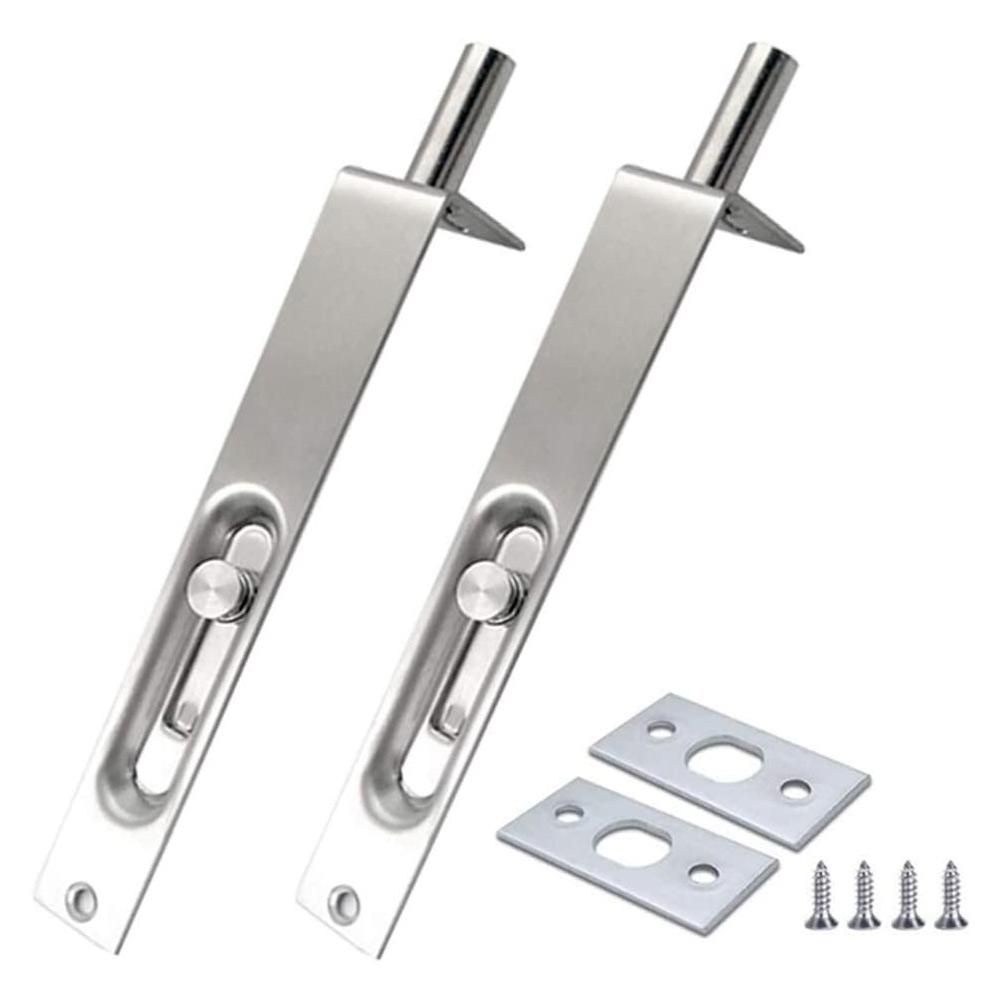 2 Pcs 4 Inch Door Flush Bolt Concealed Safety Door Lock Stainless Steel Security Door Guard Wood Doors Buckle Bolt Hardware