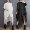 Korean Large Loose Fake Two Piece Large Swing Irregular Splicing Double Layer Mesh Shirt Skirt