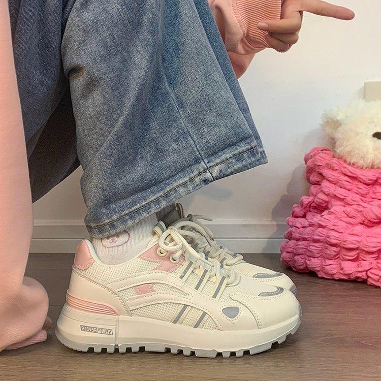 

Dad shoes autumn and winter new color matching thick-soled mesh student sports running casual shoes women 35 розовый