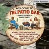 2D Flat, 1pc Round Aluminum Hanging Sign, "Welcome To The Patio Bar" Retro Metal Wall Plaque, Vintage BBQ & Friends Drinking Design, Ideal for