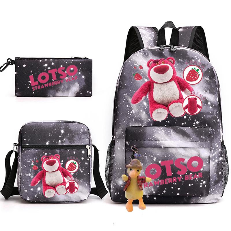 Large Capacity Schoolbag with Shoulder Strap; Student Three-piece Pencil Case Set