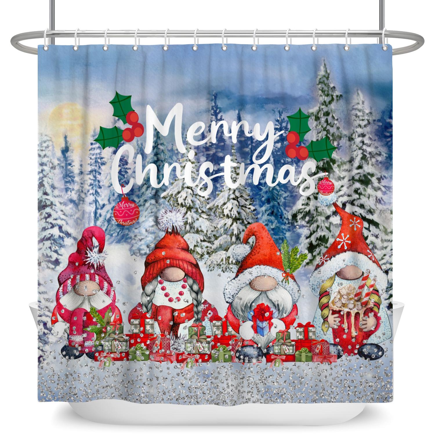 

Merry Christmas Shower Curtain Winter Snowmen Christmas Tree Red Balls Decor Bath Curtains Waterproof Bathtub Screen W60H190(CM)-1 Pcs