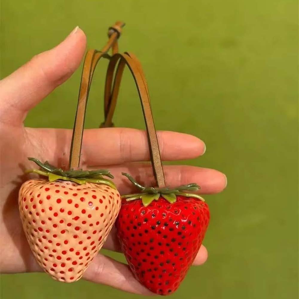 Waterproof Versatile Bag Charm 3D Red Resin Fruit Pendant Keychain Strawberry Key Ring  Friends