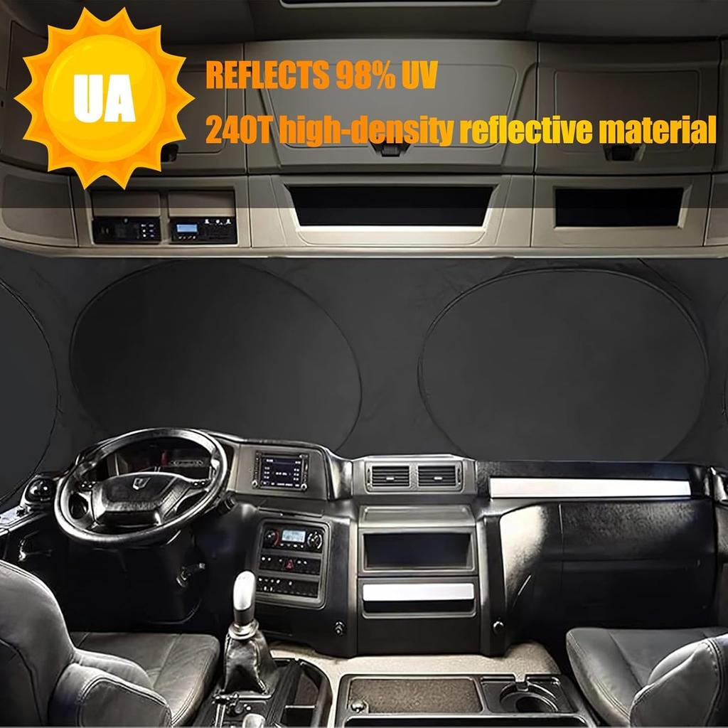 Semi-Truck Sun Shade For Windshield And Side Window | 300T High Density UV Protection Sunshade Reflects 98% UV,Semi Trucks Shade Accessories,Best For