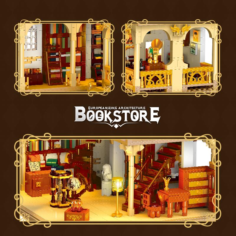 3028PCS Book House Building Blocks European Style City Street View MOC Bricks Model Set With Light Kids DIY Toys Holiday Gifts