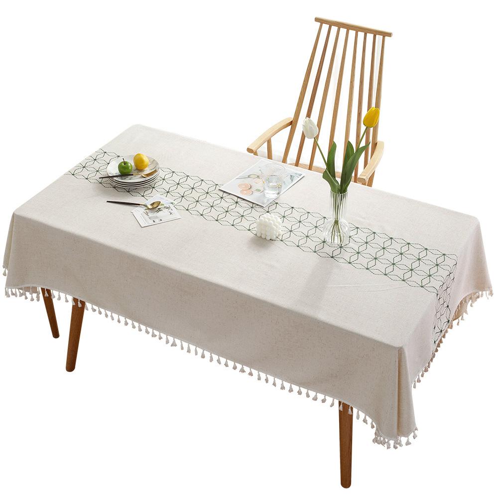 Tablecloth Tablecloth Rhombus Geometric Embroidery Imitation Cotton And Linen Rectangular Dining Table Coffee Table Cover Towel Cloth