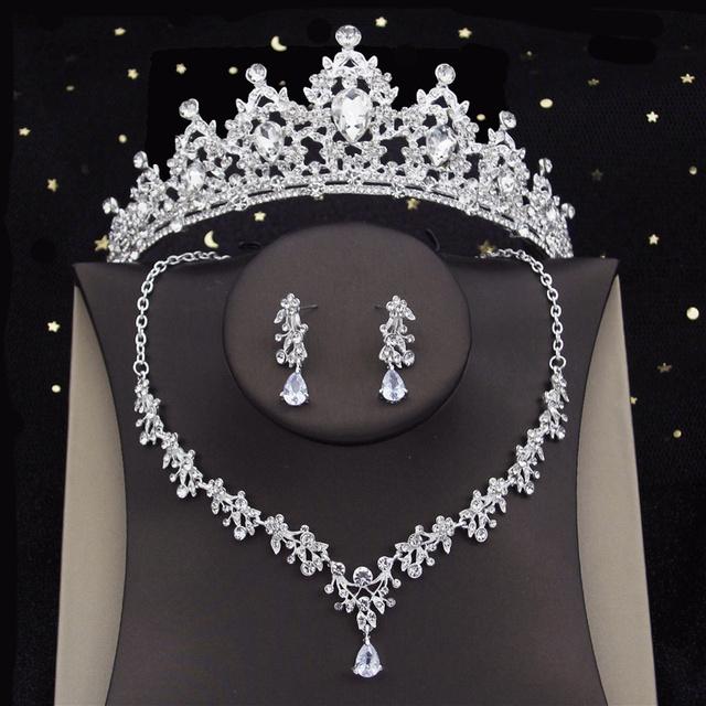 

Модные комплекты свадебных украшений из кристаллов для женщин, роскошные серьги-тиары, короны, комплект ожерелья для невесты на день рождения, свадьбу