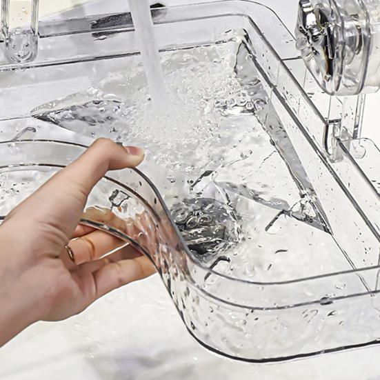 No-Drill Clear Wall Caddy Storage Rack with Suction Cup Triangular Compartments Strong Load-bearing Easy To Install Bathroom Corner Storage Shelf