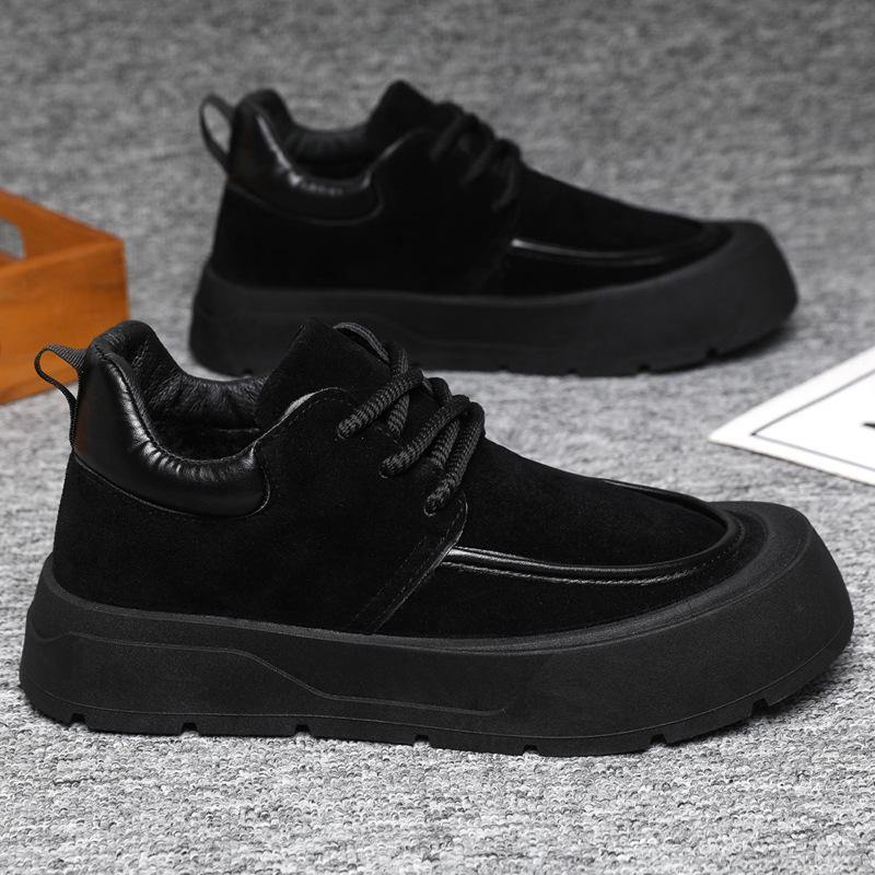Men's Winter 2024 Retro British Style Thick-Soled Casual Sneakers with Velvet Lining for Teens