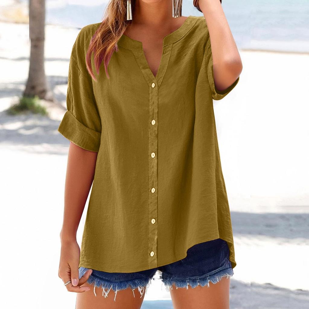 Women's Fashion Loose Casual Summer V-neck Short Sleeve T-shirt