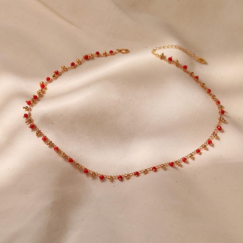 Exotic Style Crystal Beaded Simple Clavicle 18k Gold Plated Necklace