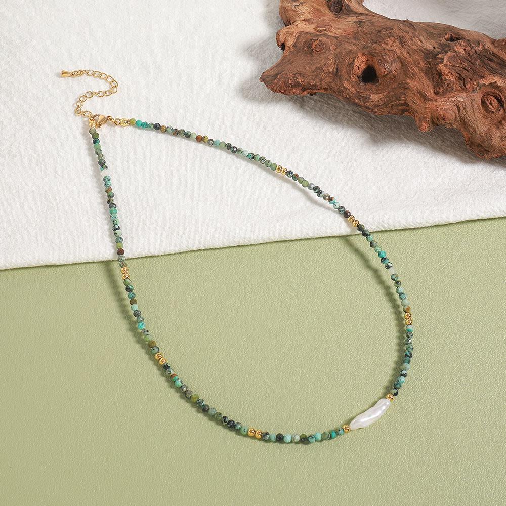 GEMCHIC Damen Bohemian Türkis Perlenkette mit Süßwasserperlen Choker