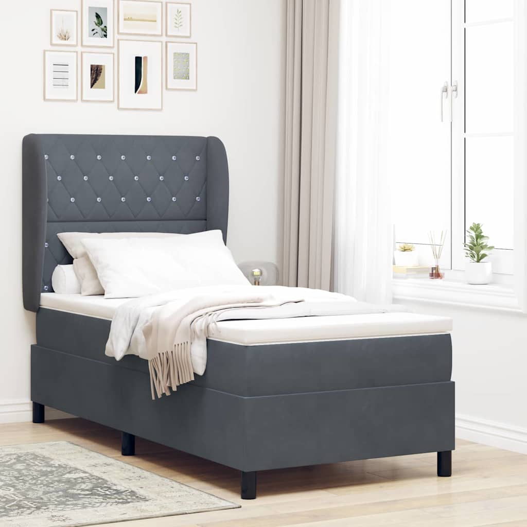 Box Spring Bed with Mattress Dark Gray 200 x 90 cm Velvet