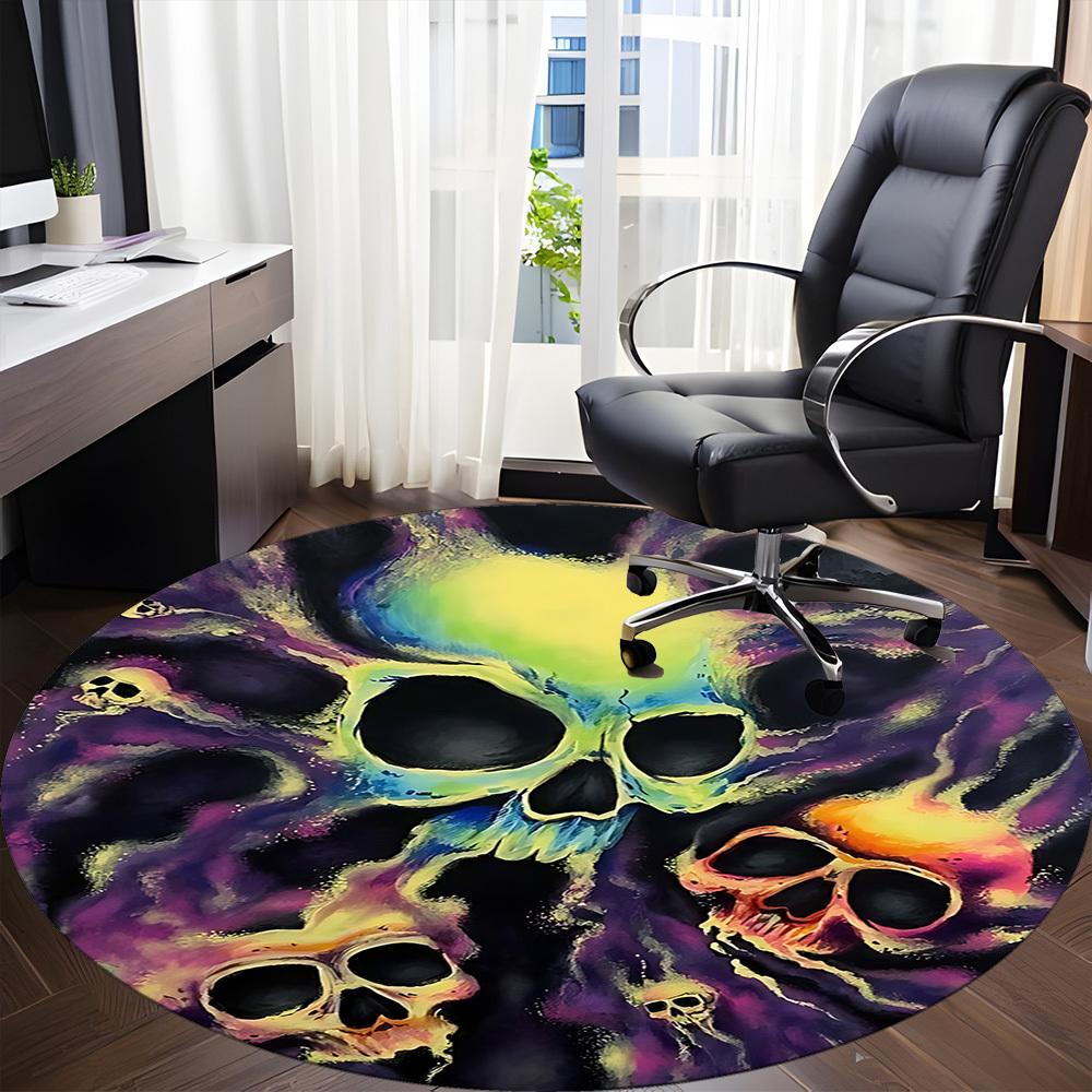 1PC Skulls Flames Office Round Area Rug, Mat Suitable For Office, Under Office Chairs Bedroom Living Room Home Decor, Room Deco